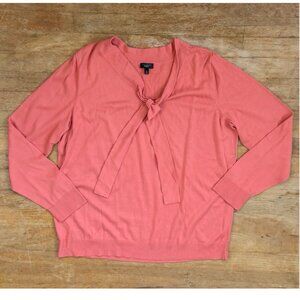 Talbots Top Plus Size 2X NEW Coral Orange Knit Bow Neckline Cotton/Rayon